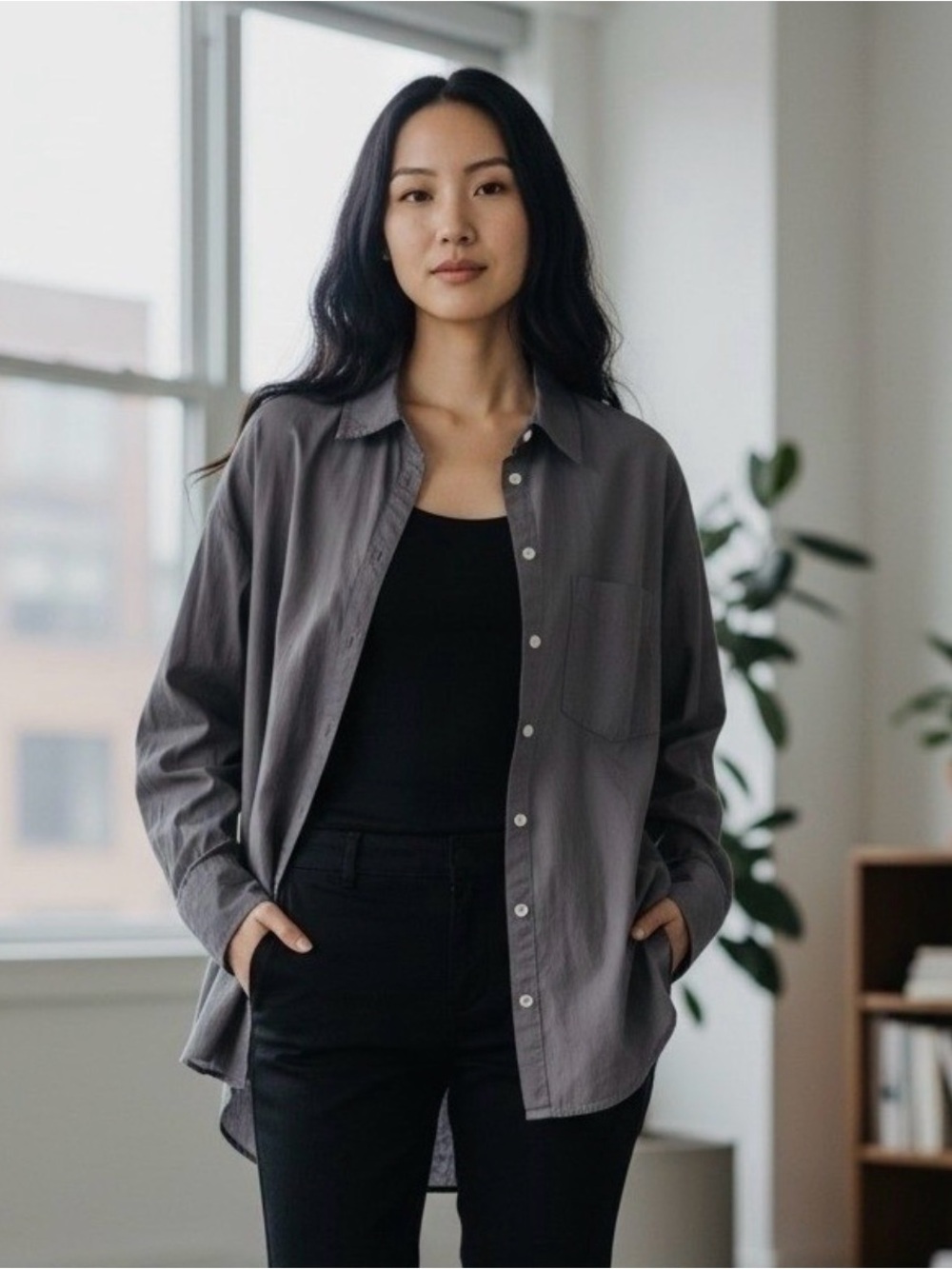 Anthropologie Relaxed Button-Down Shirt in Charcoal